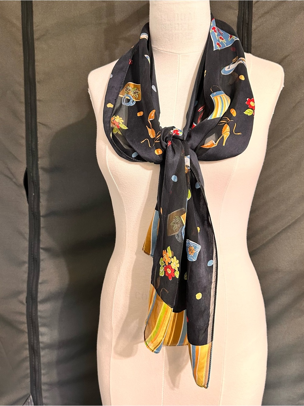 Floral & Stripe Silk-Feel Scarf - Women Accessories Cejon Silk Scarf